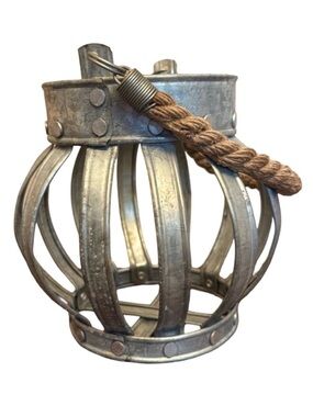 Rustic Farmhouse Galvanized Metal Crown Candle Holder Lantern with Rope Handle